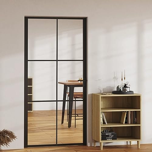 Innentür ESG Glas und Aluminium 102,5x201,5 cm Schwarz, Somanki Zimmertür, Eingangstür, Innentüren, Wohnungstür, Nebeneingangstür, Terrassentür, Außentüren - Mit Montagematerialien