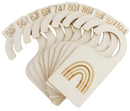 10 Stück Größentrenner Baby aus Holz, 10 Konfektionsgrößen 50-104 Baby Kleiderbügel Größenreiter, Babykleidung Schrankteiler Babykleidung Trenner für die Klassifizierung von Kinderkleidung