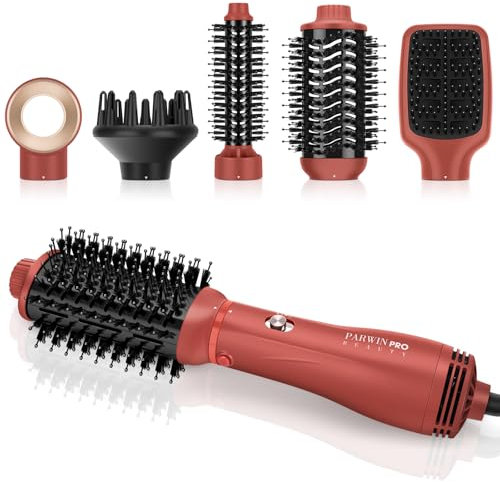5 IN 1 Haartrockner Warmluftbürste Set, PARWIN PRO BEAUTY Multi-Styler Set Föhnbürste mit 5 Aufsätze, zum Trocknen,Glätten, Volumen und Stylen, Ionen Pflege,1100 Watt,Korallenkupfer