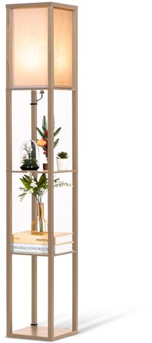 Neviland Floor Lamps with Shelves for Living Room, 3 Layers Morden Standard Lamp with LED Light for Bedroom, Office, Grey
