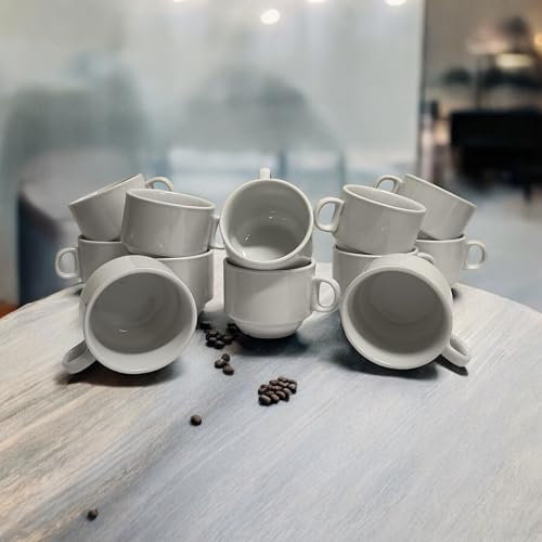 MIELIMON Lot de 12 tasses blanches en céramique avec poignée pour café, café au lait pour petit-déjeuner de 90 ml Tasses en verre pour café et thé