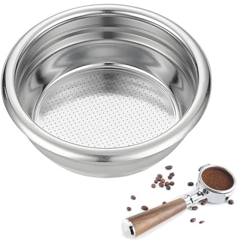 Soporte para filtro de café expreso de 58 mm, cesta de filtro sin presión, 2 tazas de acero inoxidable, compatible con filtro de café E61, sin fondo, 58 mm, doble expreso 18-20 G