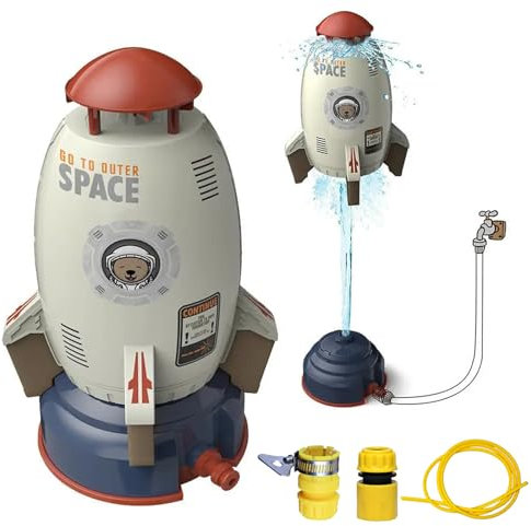 WREWING Rocket Water Sprinkler for Kids with 3M Hose - Hydraulic Launch & Spin Outdoor Toy, STEM Water Pressure Play Set for Summer Backyard Fun