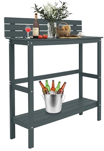 Outdoor Bartisch Wetterfest mit klappbarer Blende & Ablage 120 cm Schmales Sideboard für Eingangsbereich, Garten, Pool, Terrasse, Whirlpool & Balkon, HIPS als Bar-Tisch, Ablagetisch oder Pflanzentisch