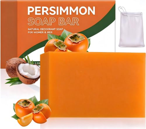 Kaki Seife, Persimmon Soap, Natürliche Kaki Seife Bar für Gesicht und Körper, Feuchtigkeitsspendend und Beruhigend, Entfernung Körpergeruch für Männer Frauen, Tiefenreinigung und reichhaltiger Schaum