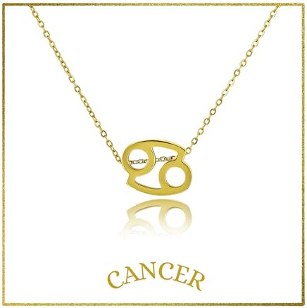 18K Gold Plated Stainless Steel Zodiac Necklace with Gift Box Dainty Horoscope Sign Pendant Jewellery for Women & Men, Birthday, Anniversary, Christmas, Graduation, or Mother’s Day Gift (Cancer)