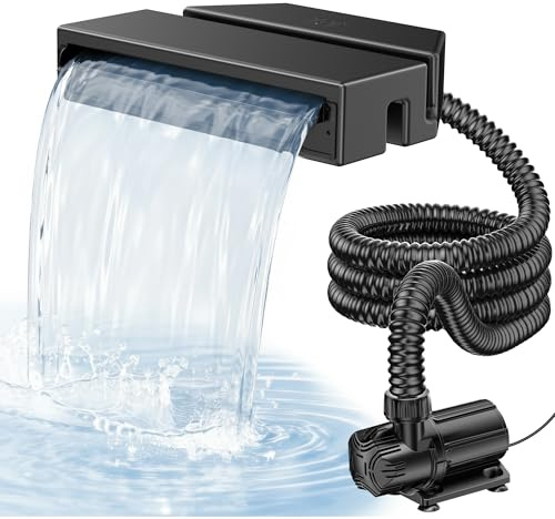 POPOSOAP Großes Teichwasserfall-Set, 30 cm breit, für Teich und Bach | Teich Wasserfall mit 4600 l/h Tauchpumpe, Filterkäfig und Schlauch für Gartenteiche und Zierteiche