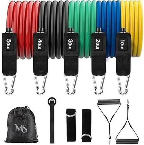 Market Stylez Fitnessbänder Resistance Bands Set, 5 Widerstandsbänder Expander Tube Bands, Fitnessband mit Türanker, Griffe, Knöchelriemen, Ideal für Pilates, Muskelaufbau, Krafttraining