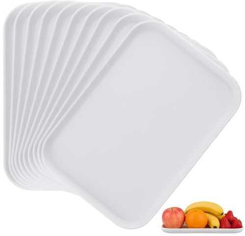 CHEUNGR 10 Pcs Plastic Serving Trays, White Food Tray Reusable Rectangle Serving Platter for Party, Wedding, Fast Food, Restaurant,24x17x1.5 cm