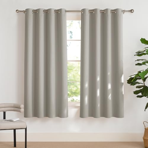 PONY DANCE 2er Set Kurze Gardinen Wohnzimmer Thermovorhang Hitzeschutz | H160 x B140 cm, Natur, Vorhänge Verdunkelnd, Sichtschutz, UV-Schutz, mit Ösen, für Schlafzimmer Kinderzimmer Küche Büro