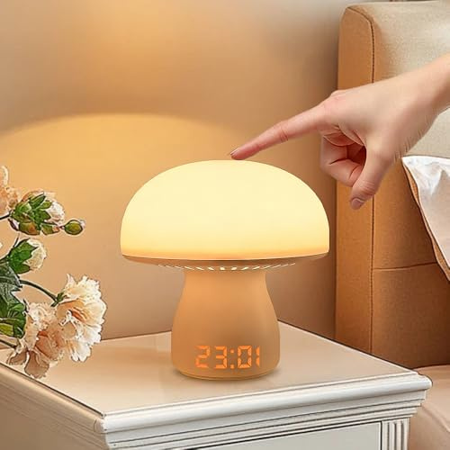 Hojalis Nachttischlampe Touch Dimmbar, LED Tischlampe Kabellos, Mit Uhranzeige Und Timing Funktion, Tischleuchte Kabellos Mit Stufenlos Dimmbar, Für Schlafzimmer, Wohnzimmer Und Camping