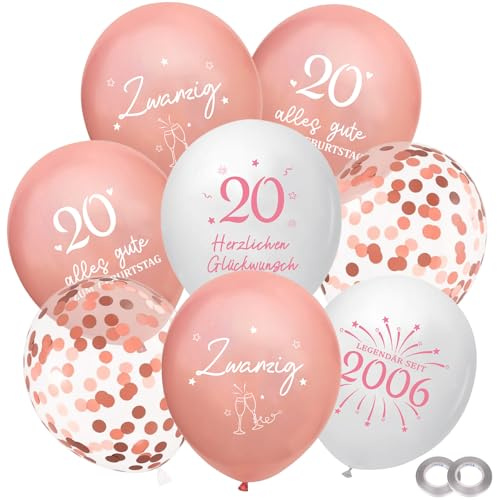 Whimzey Originell Personalisiert Luftballon 20 Geburtstag Deko, 25 Stk Ballon Deko 20 Geburtstag Frau,Luftballons 20. Geburtstage, Geburtstagsdeko 20 Jahre 2006,Ballons 20 Geburtstags Frauen Partydeko
