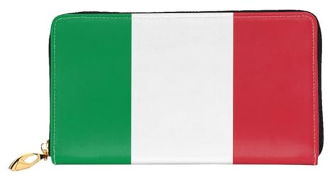 xcoppkj Italian Flag Large Womens Leather Zip Around Wallet - RFID Blocking Checkbook Purse with Coin Compartment & 12 Card Slots