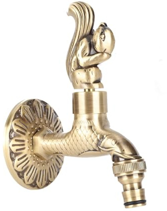 G 1/2 Zoll Garten Vintage Wasserhahn (Eichhörnchen) | Nostalgie Auslaufventil, Antik Kupfe Gartenhahn, Dekorativer Wasserhahn zur Wandmontage mit Gravur für Küche, Wäscherei
