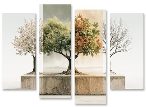 islandburner Bild auf Leinwand Faszinierender Vier-Jahreszeiten-Baum Kunstdruck für Wohnzimmer - Für Naturliebhaber - 4-teilig