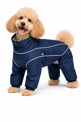 Hundeoverall Smurff Farbe: Royal-Kiwi Winter Hundemantel mit Beinen wasserabweisend warm reflektierend Hundejacke mit Fleece gefüttert verstellbar für kleine & mittelgroße Hunde (30 cm)