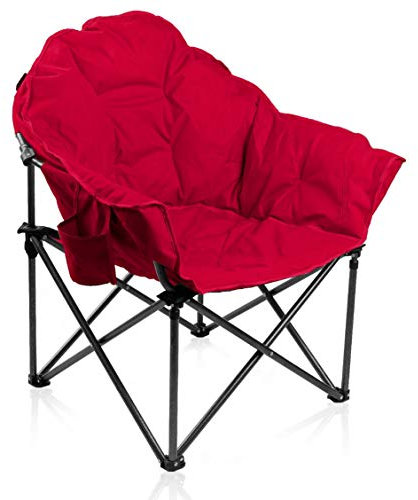 ALPHA CAMP Übergroßer Campingstuhl Faltbar Angelstuhl Gepolstert Campingsessel XXL Moonchair Klappstuhl bis 150KG mit Tragetasche und Getränkehaltern für Outdoor und Indoor,Rot