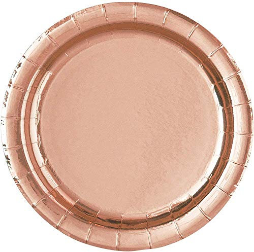 Unique Party 53274 - 18cm Foil Rose Gold Paper Party Plates, Pack of 8