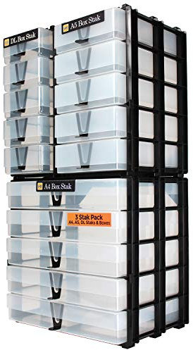 WestonBoxes Drawer Stak Storage Units, 3 Stackable units A4, A5 & DL Crafting Storage Solution including boxes (Transparent)