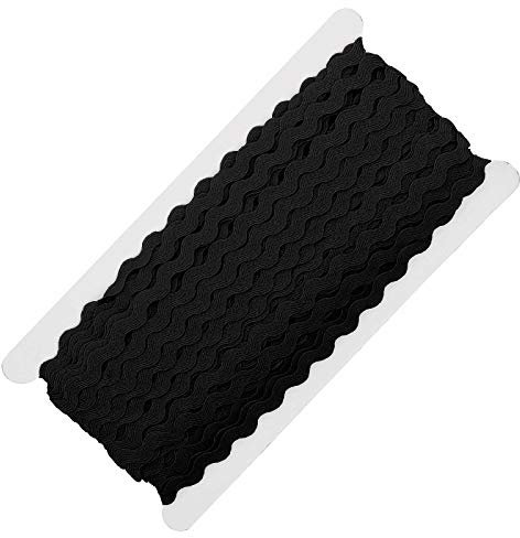 25m Zackenlitze Borte Zick-Zack-Borte auf Karte, 5/9mm breit, Viskose, waschbar, 15 Farben, Farbe:schwarz