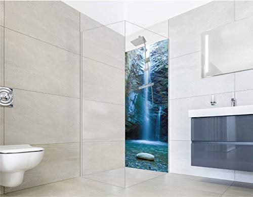 NORILIVING Duschrückwand Fliesenersatz Dusche 100x200 cm Motiv Wasserfall Chantara | Duschwand ohne Bohren 1 teilig | Wandverkleidung Bad Aluverbundplatte 3 mm