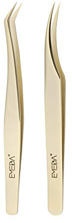 EMEDA 2 pcs pinzette per estensioni delle ciglia, Pinzette professionali Golden Precision per extension ciglia individuali, Pinzette per ciglia volume 3D 6D faux lash tweezers