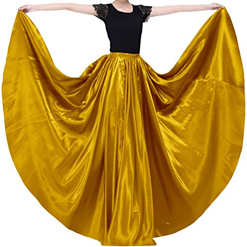 BACKGARDEN Eleganter Satin-Rock für Damen, 20 Meter, lang, für Ballsaal, Bauchtanz, Performance-Kostüm, Dark Gold, Einheitsgröße