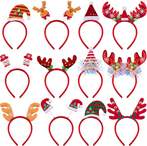 BQTQ 12 Stück Weihnachten Haarband Weihnachten Stirnbänder Weihnachts Kopfschmuck Haarreifen Weihnachten Rentier Schneemann Geweih Weihnachten Kopfbedeckung