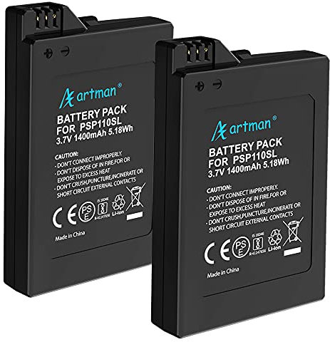 Artman PSP-S110 Akku 1400mAh PSP 2000 Ersatz Akku PSP 3000 Akku Kompatibel mit Sony PSP Slim & Lite (PSP-2000/PSP-2004) PSP Brite (PSP-3000/PSP-3004) PSP-S110 Ersatzakku (2er-Pack)