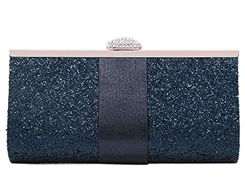 Milya Damen Glitzer Clutch Abendtasche, Strass Handtasche Hochzeit Party Unterarmtasche Umhängetasche Schultertasche mit Ketten Gurt, Dunkelblau