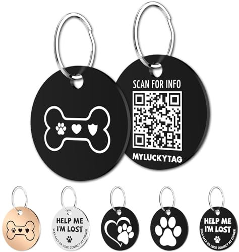 MYLUCKYTAG Edelstahl graviert QR Code Pet ID Tags Dog Tags - Pet Online Profil - Scannen QR erhalten sofortige Haustier Standort Alert E-Mail