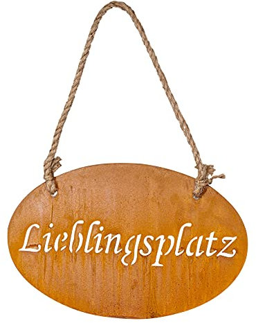 levandeo Schild Lieblingsplatz 30x18cm Hängerchen Garten-Deko Rost Rostdeko Türschild Wandbild Schriftzug Wanddeko