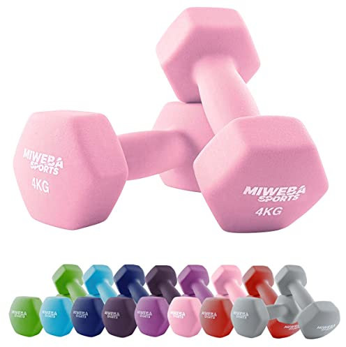 Miweba Sports Neopren Hantelset NKH100 | 𝐏𝐫𝐨𝐟𝐢 Hantel - Hexagon Hanteln Set - Kurzhanteln - Kurzhantel Set - Gymnastikhanteln - Hantel Set - Dumbbell - 0,5-10 Kg (2X 4.0 kg, Rosa)