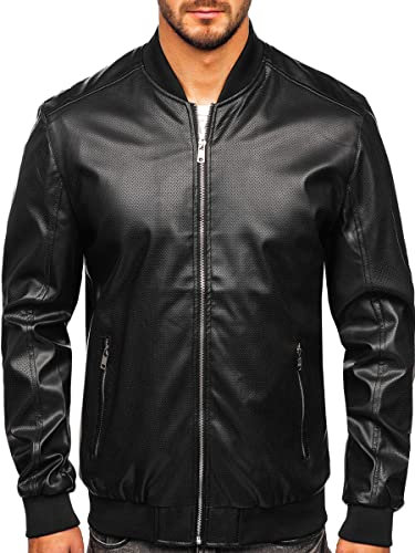 BOLF Homme Veste en cuir avec un col montant haut en similicuir ecologique Blouson d'hiver de transition matelassee Moto Pilote zippe Fermeture eclair Casual Style 7110 Noir XL [4D4]