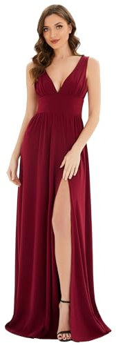 Ever-Pretty Vestito da Sera da Donna Alta Elasticità Scollo a V Linea ad A con Spacco Stile Impero Borgogna 44