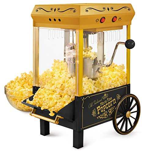 Nostalgia Máquina de palomitas de maíz vintage de mesa, 10 tazas, máquina de palomitas de maíz de aire caliente con tapa de medición, sin aceite, negro