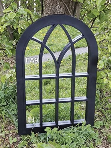 FA9 BLACK WINDOW ARCH INDOOR/OUTDOOR GARDEN MIRROR PLASTIC ELEGANT VINTAGE STYLE LIGHT WEIGHT DURABLE FRAME ORNAMENT WALL MIRROR, 50x76cm