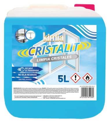 KIMIA - Limpia Cristales Cristalit 5L | Secado Ultrarrápido | Limpieza Profunda | Para Cristales, Espejos y Ventanas | para Superficies de Vidrio | Evita Formación de Marcas y Residuos