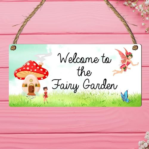 Enchanting Fairy Garden Wooden Plaque - Rustic Hanging Sign for Whimsical Garden Decor - Magical Entrance Decoration for Fairy Lovers (Design 1)