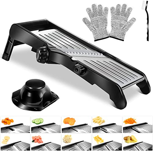Midyb Mandoline Vegetable Slicer, 10 in 1 Professional Mandolin with Stainless Steel Blades, Adjustable Mandoline Food Slicer Julienne Cutter for Vegetable, Fruit, Potato, Onion, Send Cleaning Brush