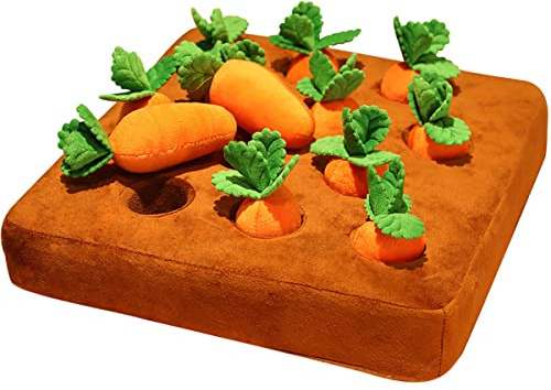 Muross Dog Carrot Toy, Dog Carrot Patch Toy with 12 Plush Carrots, Dogs Carrot Garden Dog Toy with Non-Slip Bottom, Fun Interactive Dog Toys for Pet Stress Relief, Happy Poppy Carrot Garden for Dogs