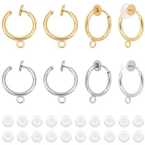 UNICRAFTALE 20 Stück 2 Farben Schmuck Ohrclips Nasenpiercing Piercing Clip 304 Edelstahl Ohrclips Und 20 Stück Komfort Silikon Pads Creolen Für Die Schmuckherstellung