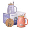 Set de 2 tasses à chat Tasse à thé en forme de chat Tasse à café en céramique avec couvercle Kawaii Mugs mignons pour femmes 500ml Noël Anniversaire Tasse cadeau pour chat ( Violet et rose )