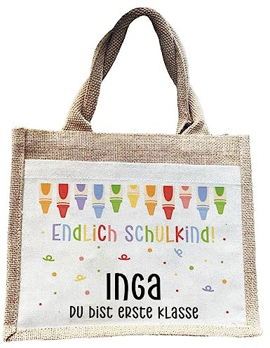 Manilu Personalisiertes Einschulungsgeschenk, Schulkind-Tasche, Die perfekte Einschulungsgeschenkidee für Mädchen und Jungen der 1. Klasse und mit eigenen Namen. (Endlich Schulkind Buntstifte)