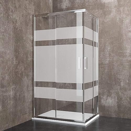 Box Doccia Rettangolare 195 Cm H Cabina Bagno Con Porte Scorrevoli Ante In Cristallo Temperato Serigrafato da 6 mm Struttura Alluminio Anodizzato Maniglie in Acciaio Cromato Losanna (70 x 90 Cm)