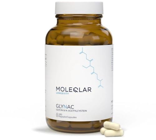 MoleQlar GlyNAC Kapseln 120 Stück - 600mg Glycin & 600mg NAC (N-Acetyl-Cystein) pro Portion - Glutathion Vorläuferkomplex - vegan & glutenfrei - Zertifiziert in DE