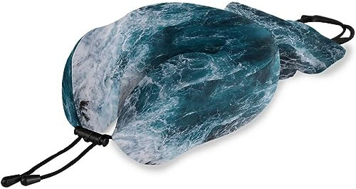 HMZXZ Reisekissen Ozean Wasser Blau, Memory Foam Nackenkissen Stützkissen,Weich Nackenstützkissen für Camping,Schlafrestkissen,Auto,Flugzeug