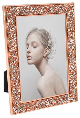 Katolang Picture Frames Shiny Edge Made of Metal Photo Frame for Wall or Tabletop Display Luxury Glitter Wall Mounting Display Picture Protection Frame Rose Gold 5inch