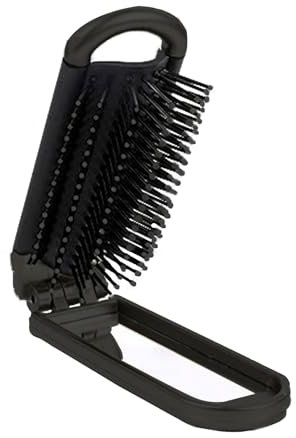 SJJJS Haarbürste, faltbar, mit kompaktem Spiegel, Taschenformat für Reisen, Auto, Sporttasche und Handtasche (schwarz)