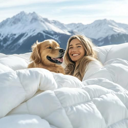 GDFP Daunendecke 135x200, 90% Daunen und 10% Federn, Maschinenwäsche, Bettdecke 135x200 Daunen, Wärmeklasse: warm, Füllgewicht 900g, Weiß